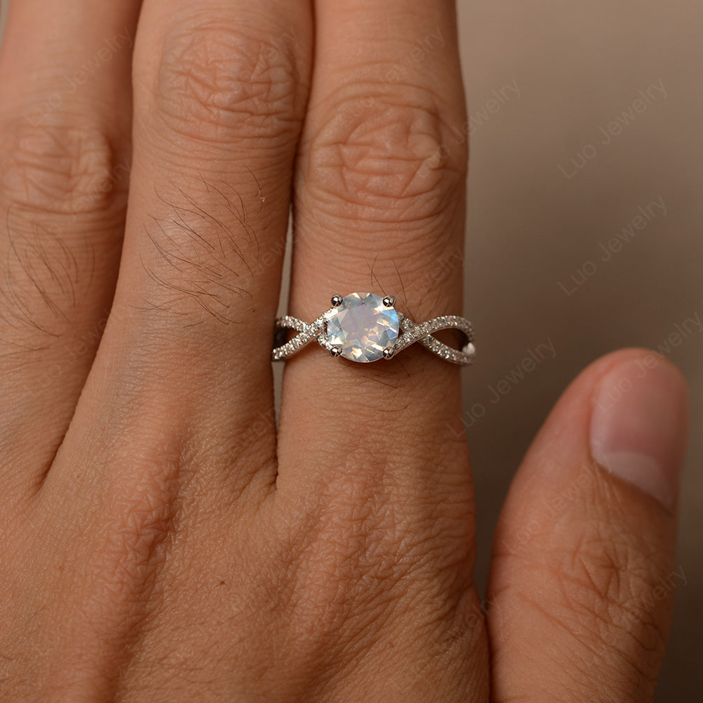 Round Moonstone Engagement Ring Twisted Ring - LUO Jewelry