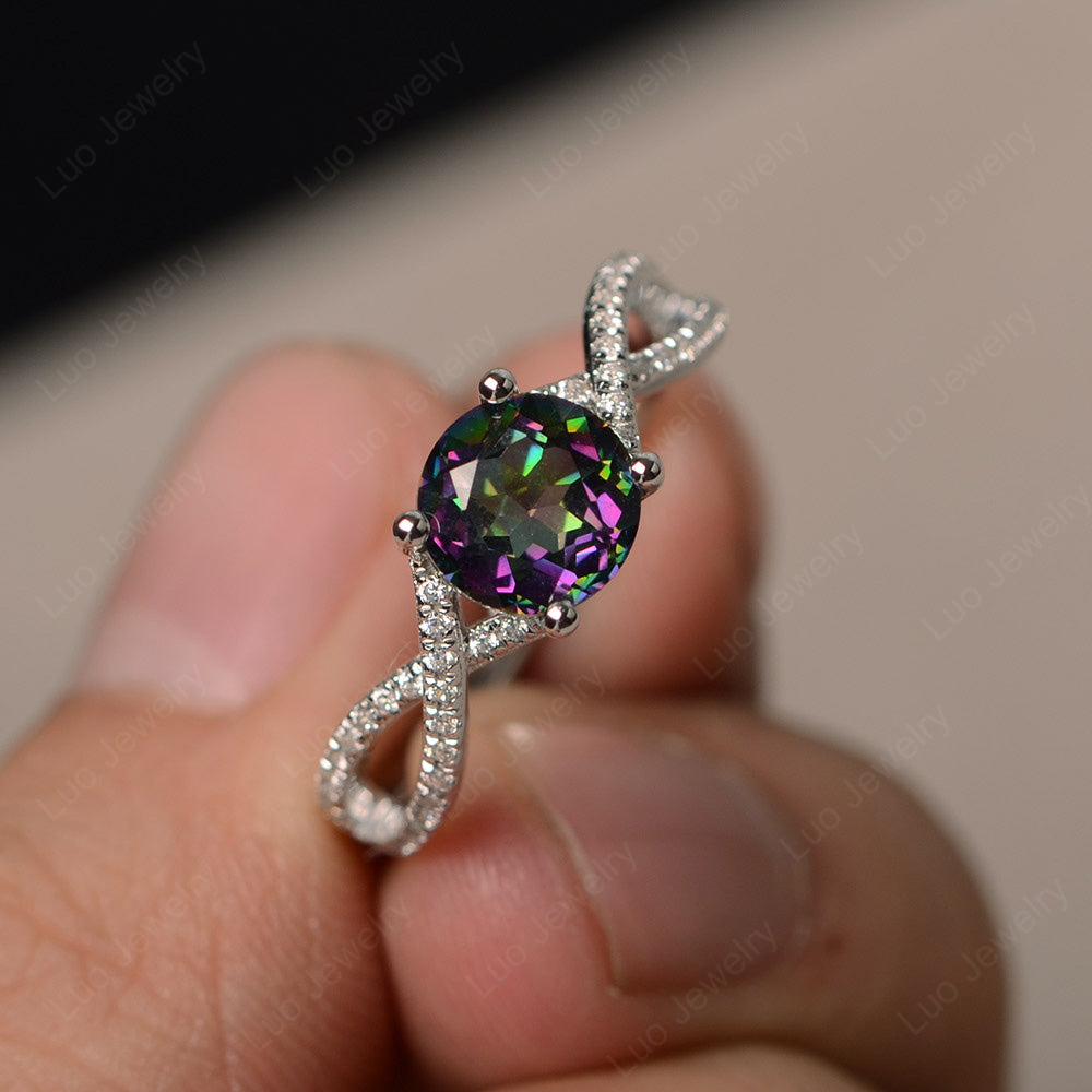 Round Mystic Topaz Engagement Ring Twisted Ring - LUO Jewelry