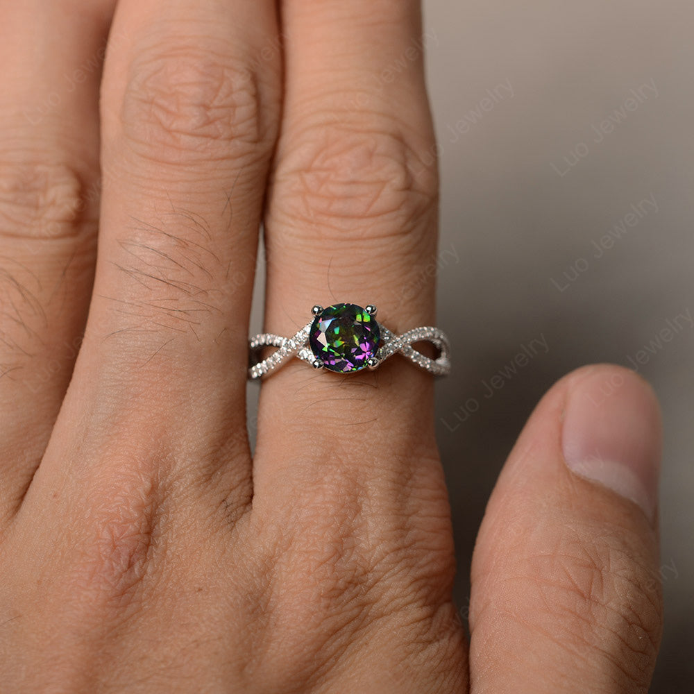 Round Mystic Topaz Engagement Ring Twisted Ring - LUO Jewelry