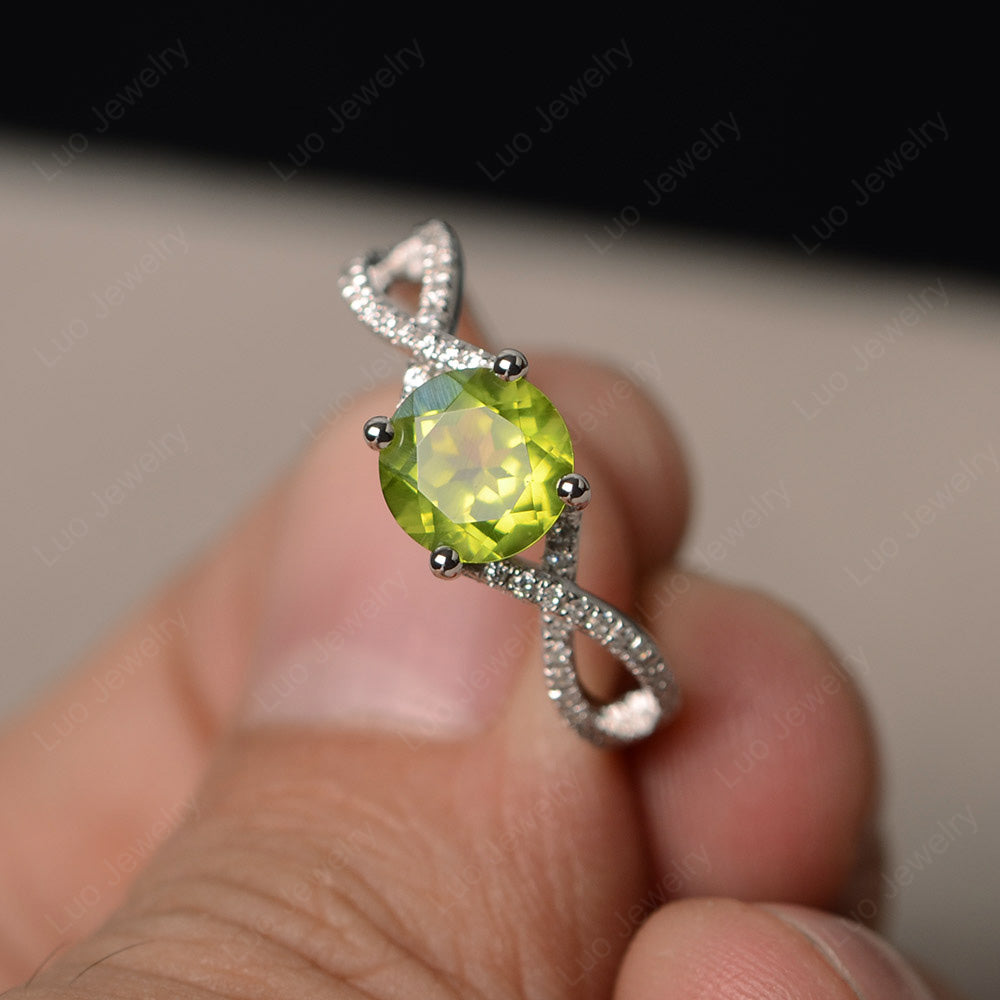 Round Peridot Engagement Ring Twisted Ring - LUO Jewelry