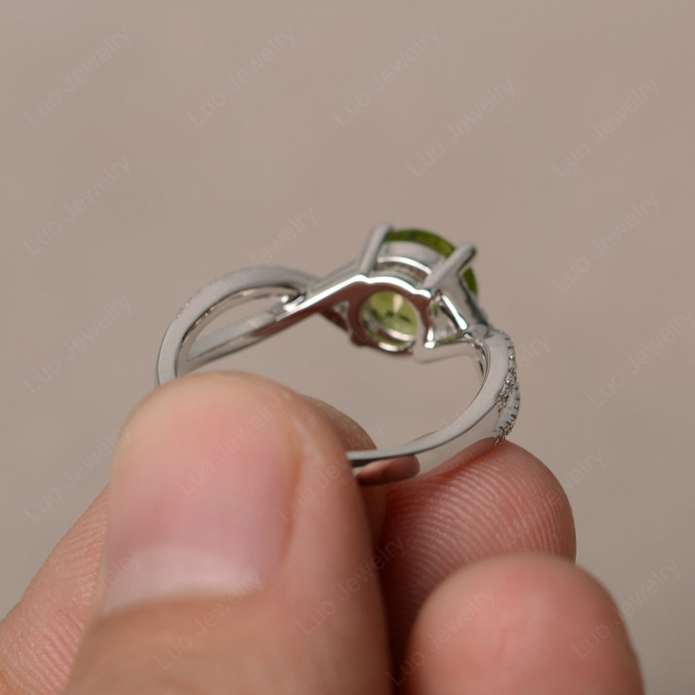 Round Peridot Engagement Ring Twisted Ring - LUO Jewelry