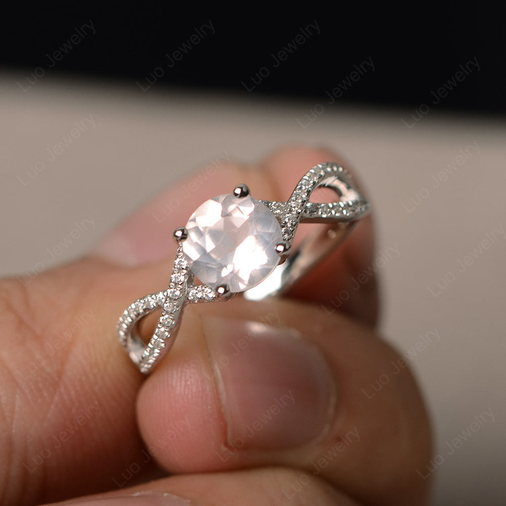 Round Rose Quartz Engagement Ring Twisted Ring - LUO Jewelry