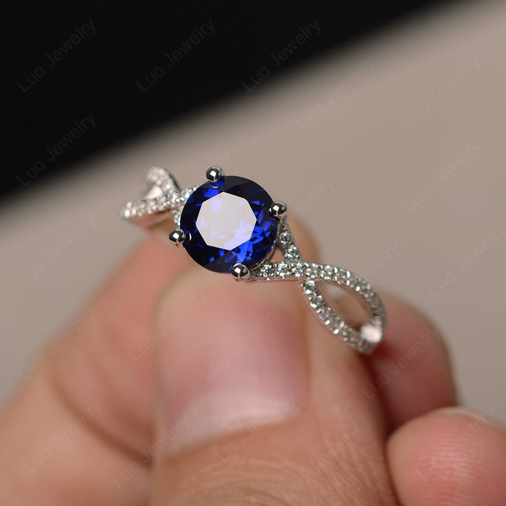 Round Lab Sapphire Engagement Ring Twisted Ring - LUO Jewelry