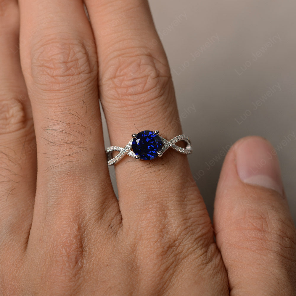 Round Lab Sapphire Engagement Ring Twisted Ring - LUO Jewelry