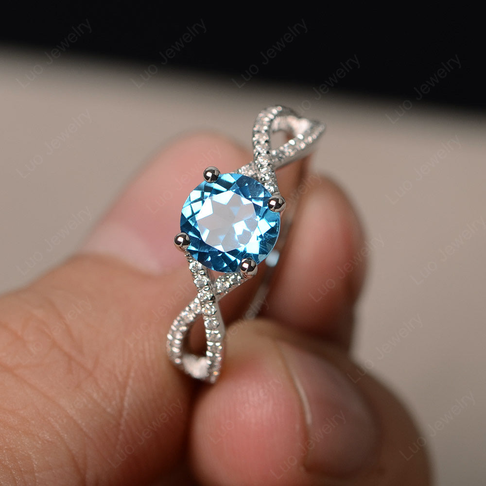 Round Swiss Blue Topaz Engagement Ring Twisted Ring - LUO Jewelry