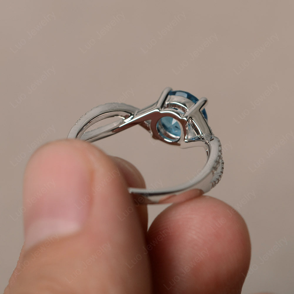 Round Swiss Blue Topaz Engagement Ring Twisted Ring - LUO Jewelry