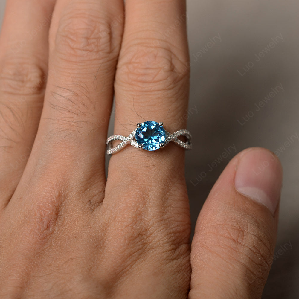 Round Swiss Blue Topaz Engagement Ring Twisted Ring - LUO Jewelry