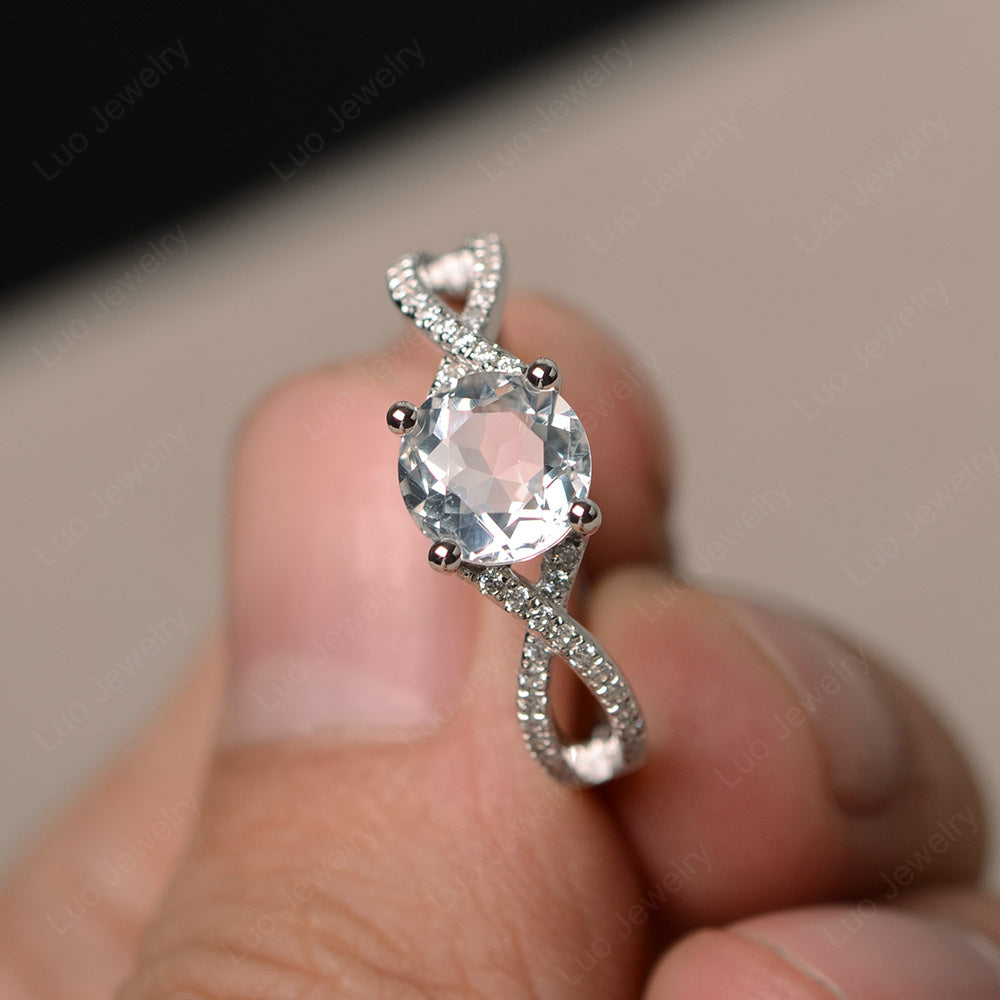 Round White Topaz Engagement Ring Twisted Ring - LUO Jewelry