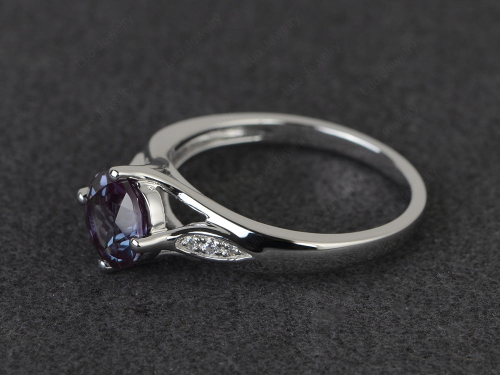 Vintage Round Cut Alexandrite Ring Sterling Silver - LUO Jewelry