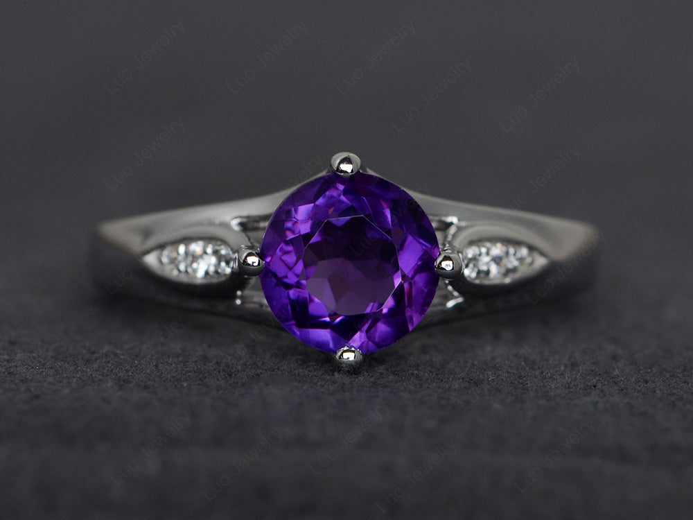Vintage Round Cut Amethyst Ring Sterling Silver - LUO Jewelry