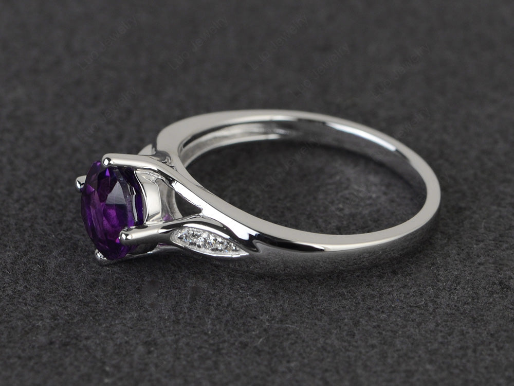 Vintage Round Cut Amethyst Ring Sterling Silver - LUO Jewelry