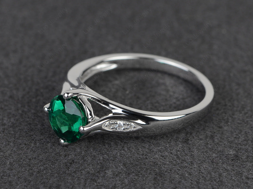 Vintage Round Cut Lab Emerald Ring Sterling Silver - LUO Jewelry