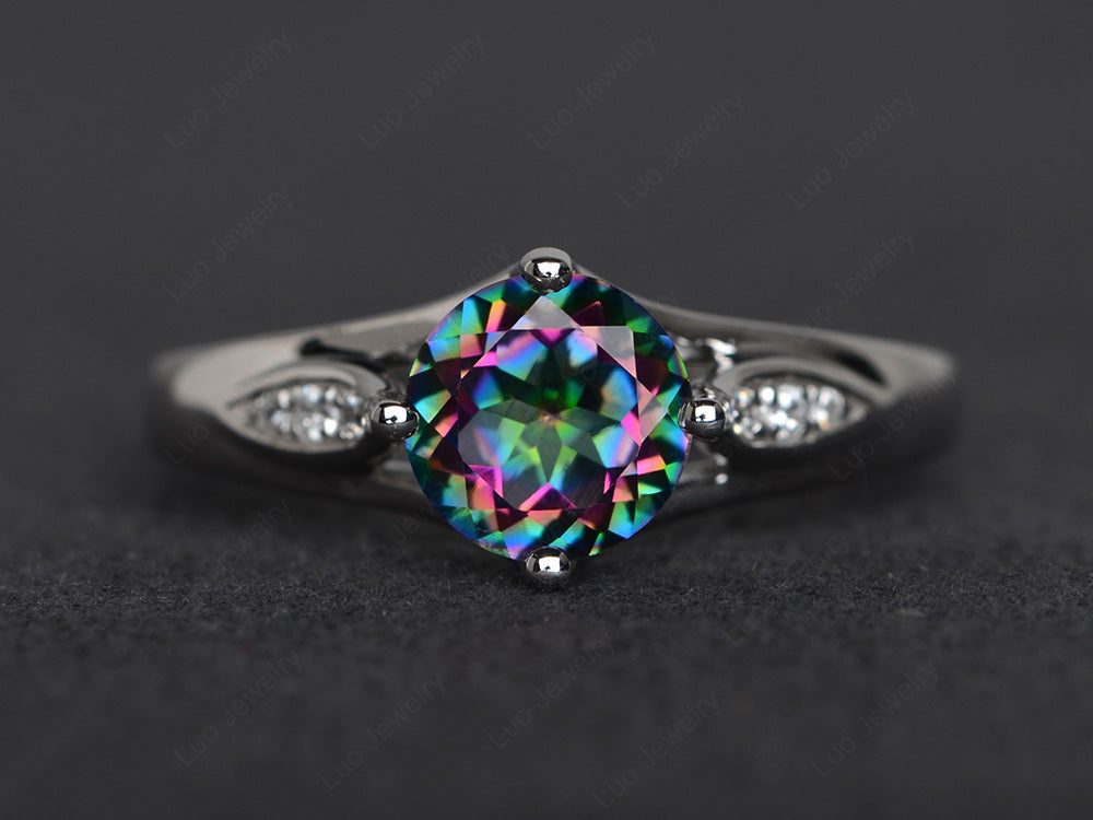 Vintage Round Cut Mystic Topaz Ring Sterling Silver - LUO Jewelry