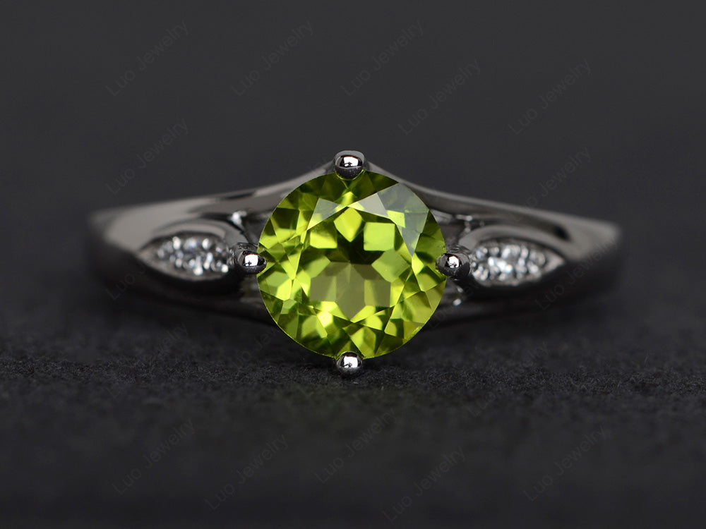 Vintage Round Cut Peridot Ring Sterling Silver - LUO Jewelry