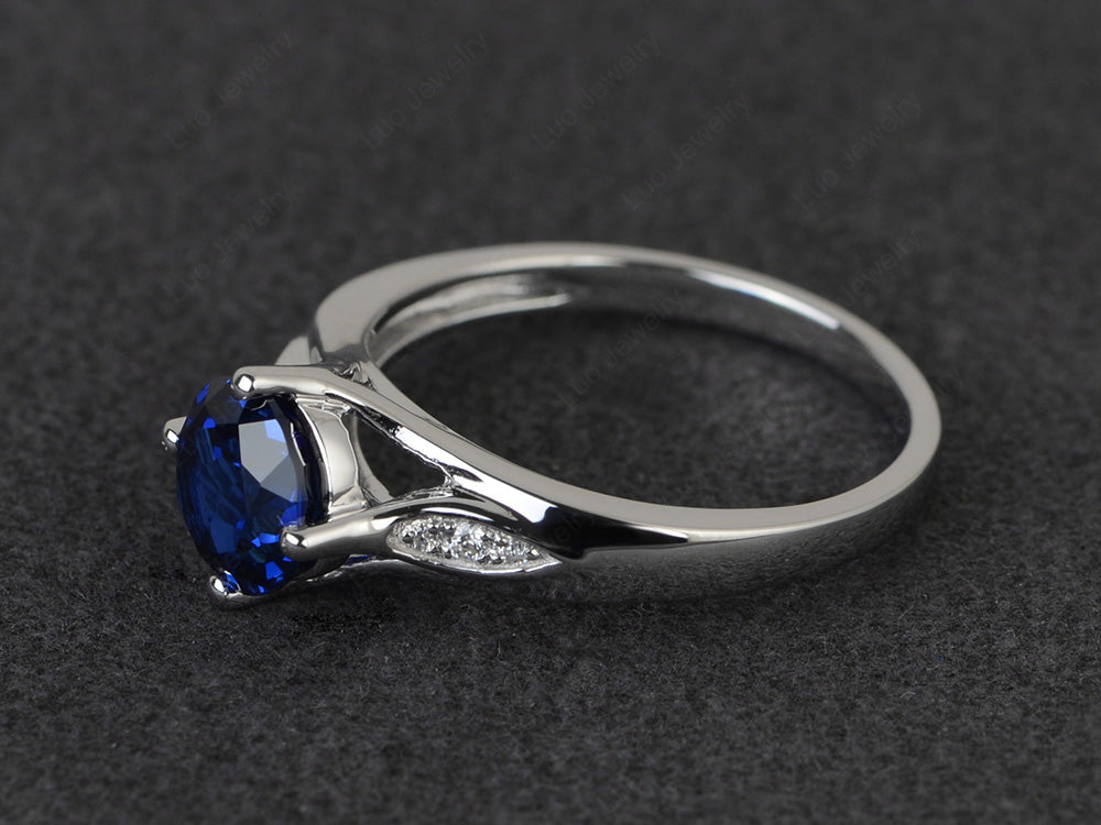 Vintage Round Cut Lab Sapphire Ring Sterling Silver - LUO Jewelry