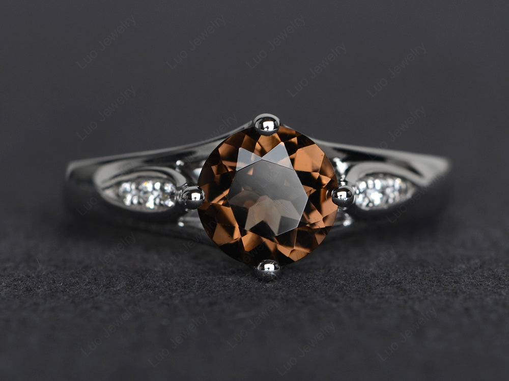 Vintage Round Cut Smoky Quartz  Ring Sterling Silver - LUO Jewelry