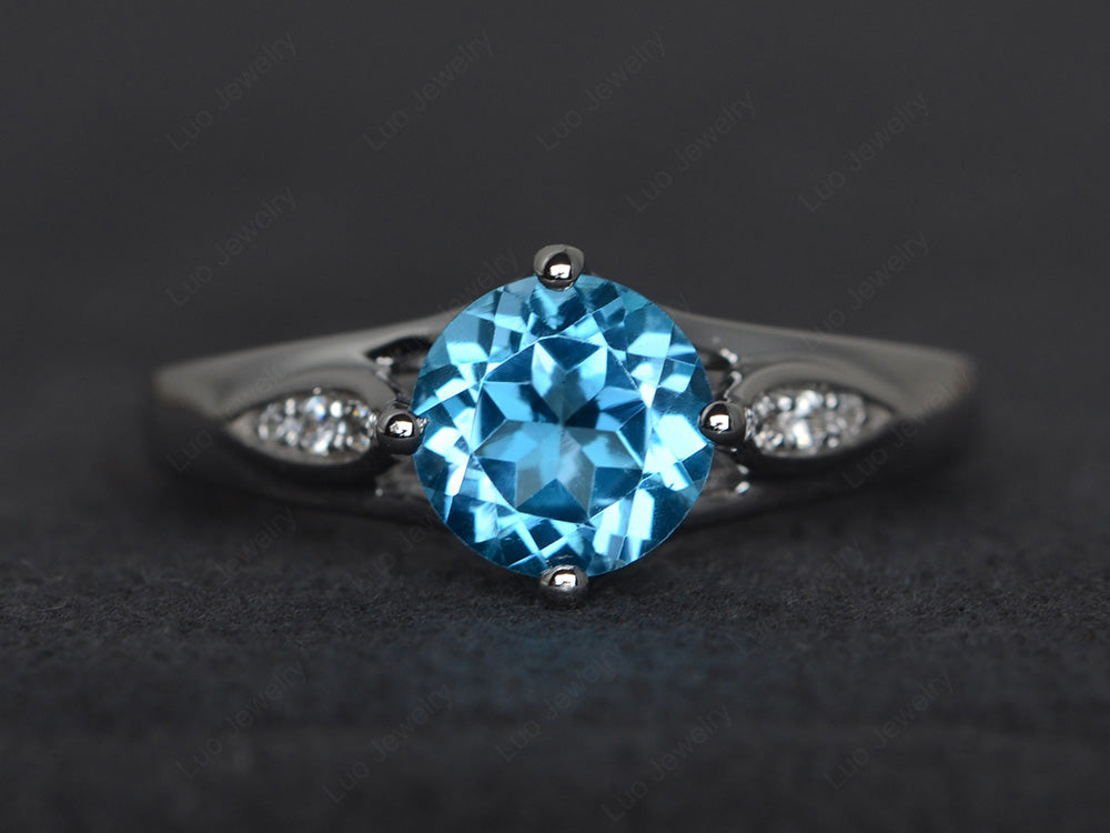 Vintage Round Cut Swiss Blue Topaz Ring Sterling Silver - LUO Jewelry