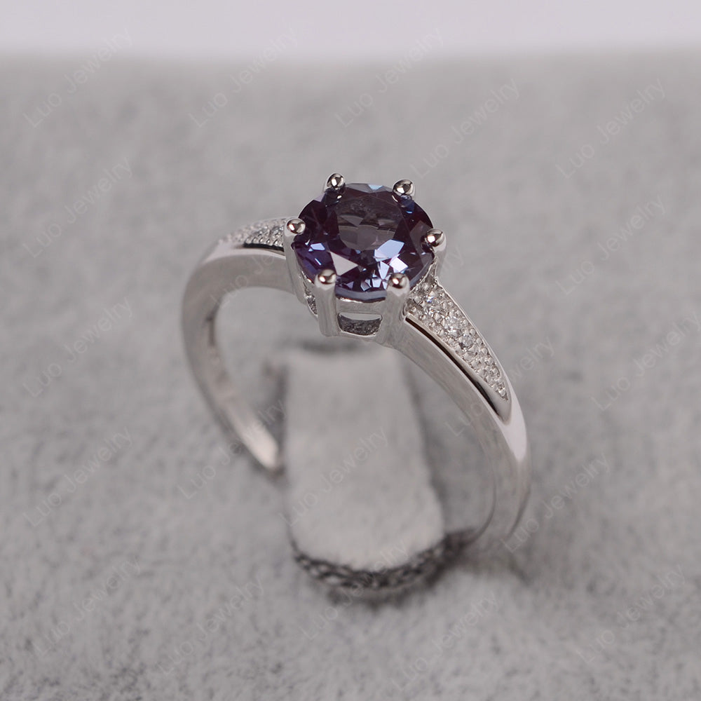 Brilliant Cut Alexandrite Engagement Ring Silver - LUO Jewelry