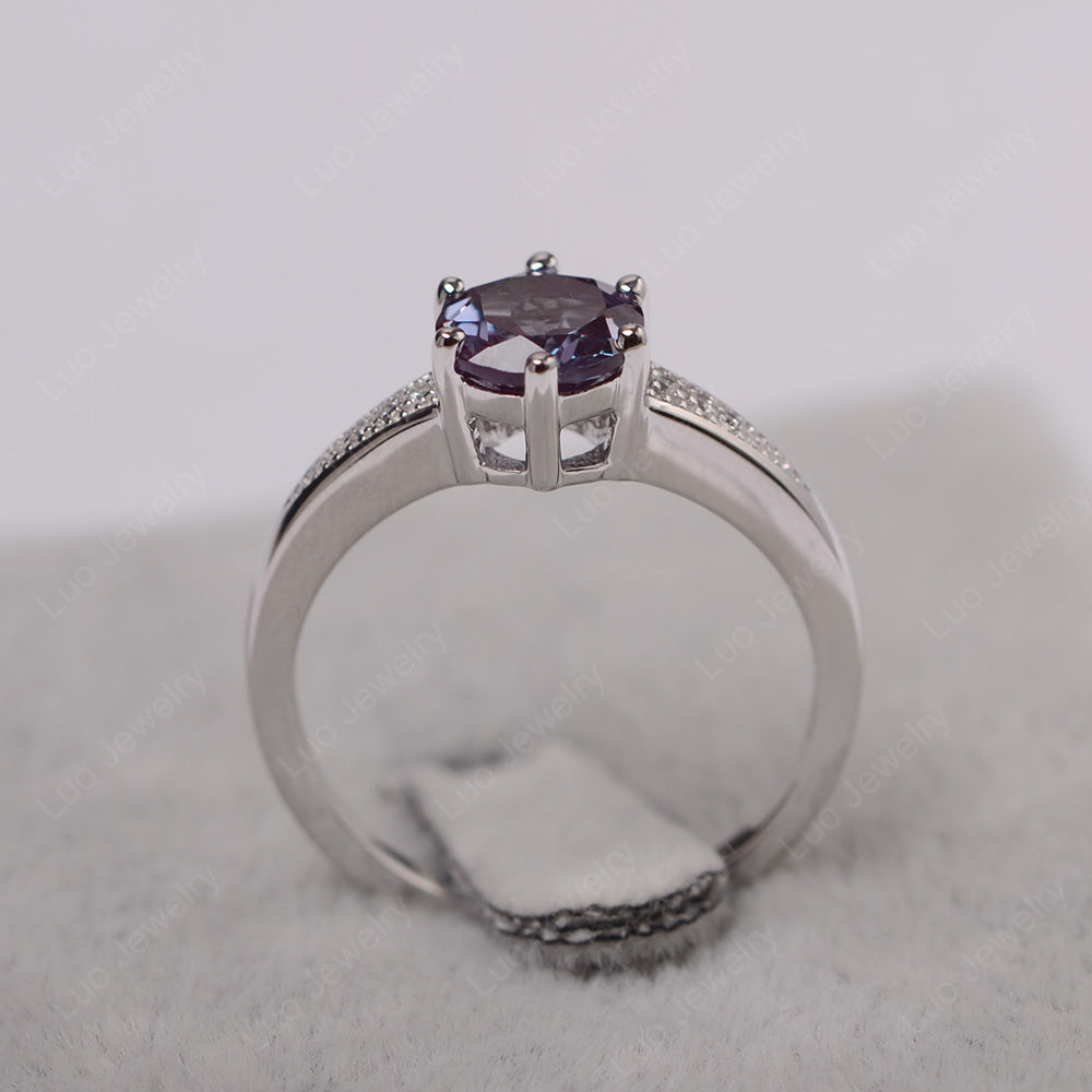 Brilliant Cut Alexandrite Engagement Ring Silver - LUO Jewelry