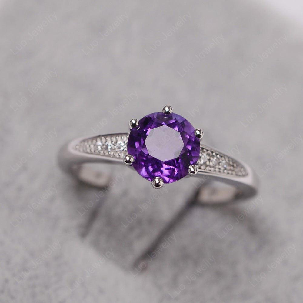 Brilliant Cut Amethyst Engagement Ring Silver - LUO Jewelry