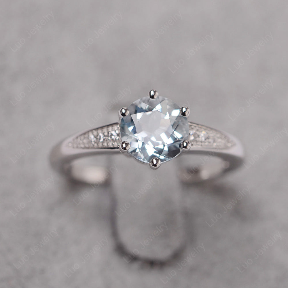 Brilliant Cut Aquamarine Engagement Ring Silver - LUO Jewelry