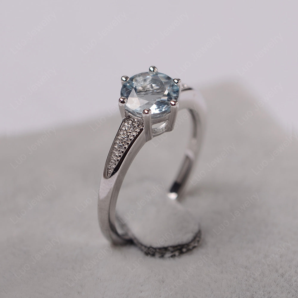 Brilliant Cut Aquamarine Engagement Ring Silver - LUO Jewelry