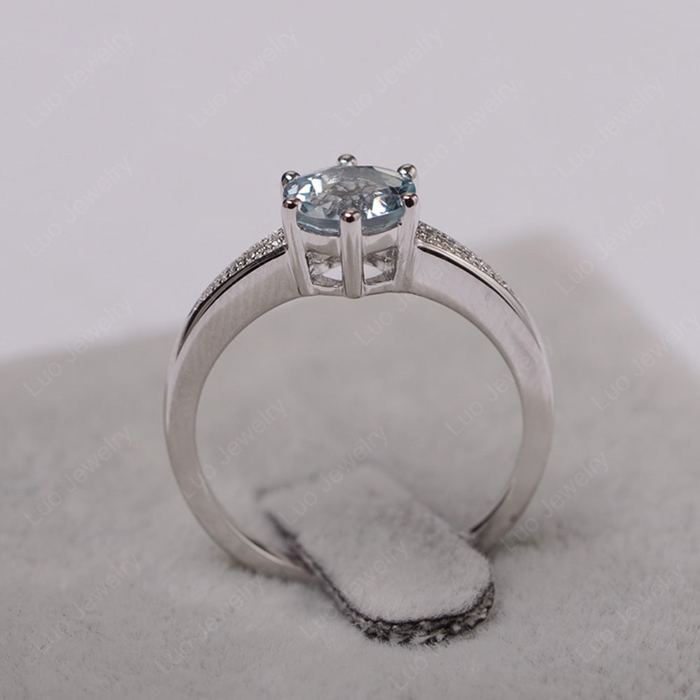 Brilliant Cut Aquamarine Engagement Ring Silver - LUO Jewelry