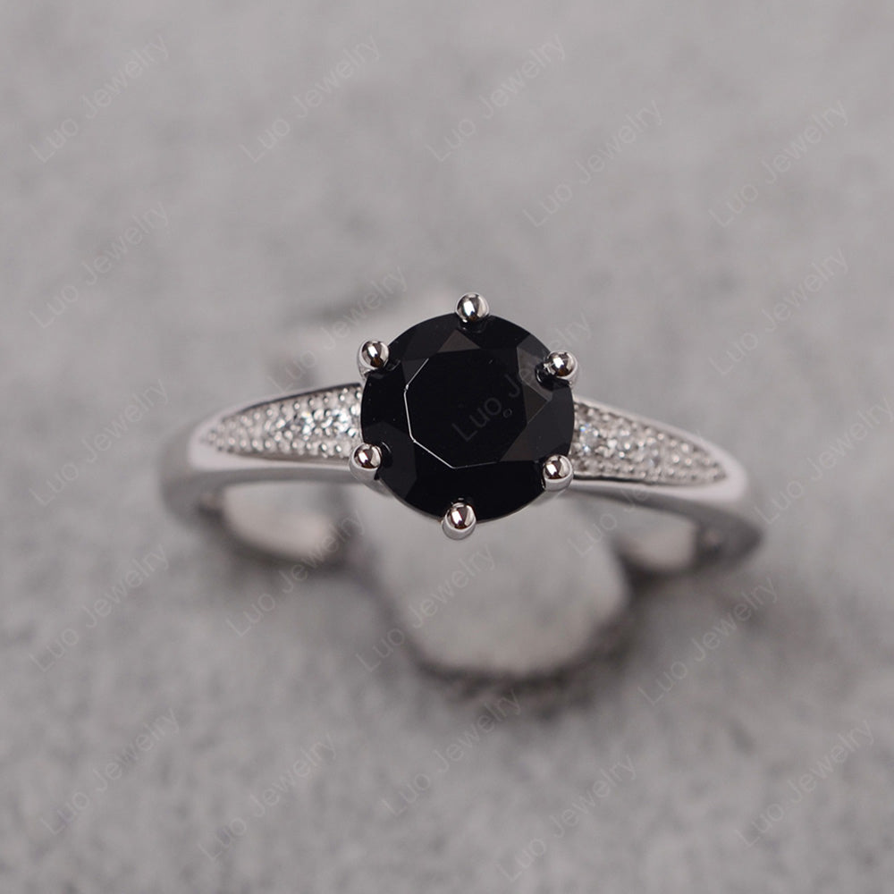 Brilliant Cut Black Stone Engagement Ring Silver - LUO Jewelry