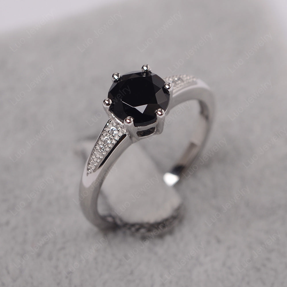 Brilliant Cut Black Stone Engagement Ring Silver - LUO Jewelry