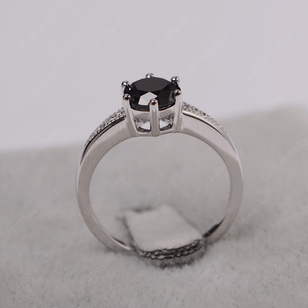 Brilliant Cut Black Stone Engagement Ring Silver - LUO Jewelry