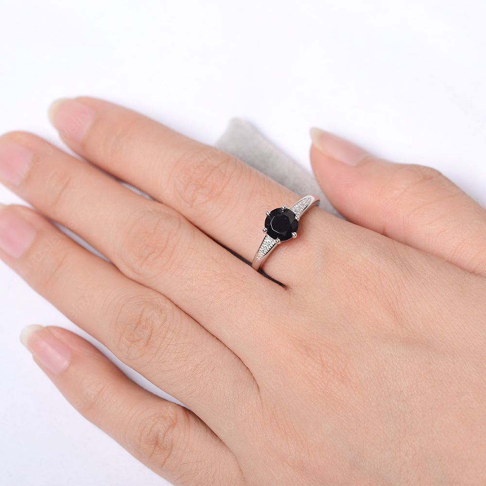 Brilliant Cut Black Stone Engagement Ring Silver - LUO Jewelry