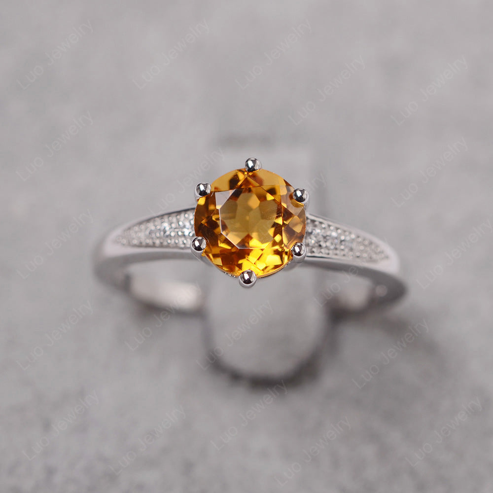 Brilliant Cut Citrine Engagement Ring Silver - LUO Jewelry