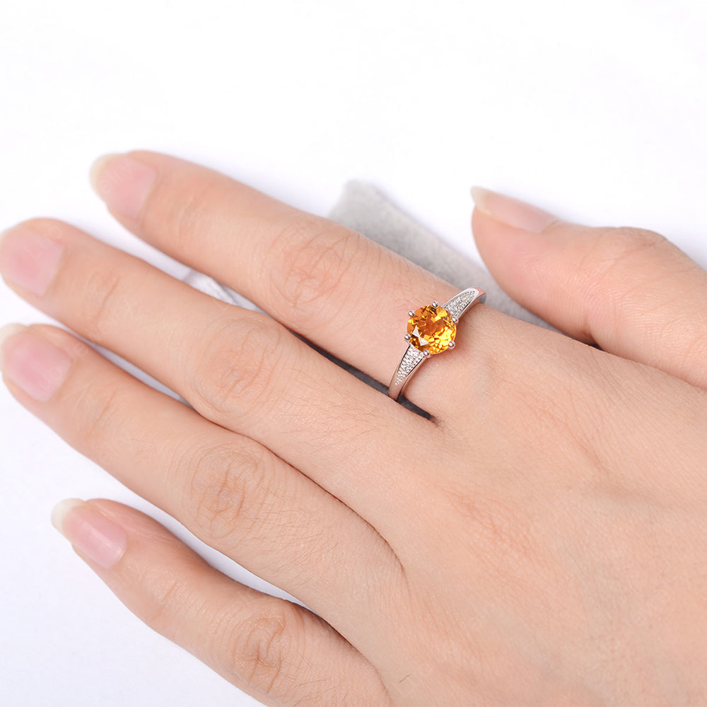 Brilliant Cut Citrine Engagement Ring Silver - LUO Jewelry