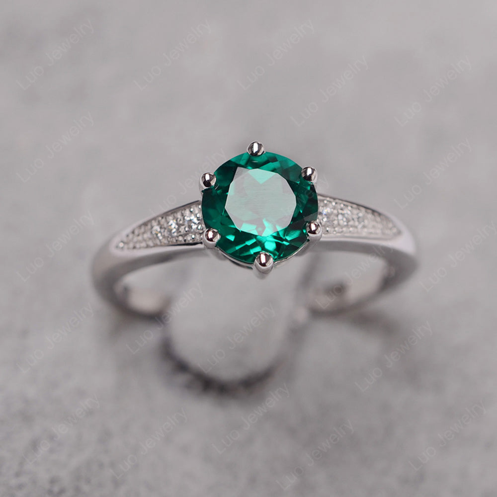 Brilliant Cut Lab Emerald Engagement Ring Silver - LUO Jewelry