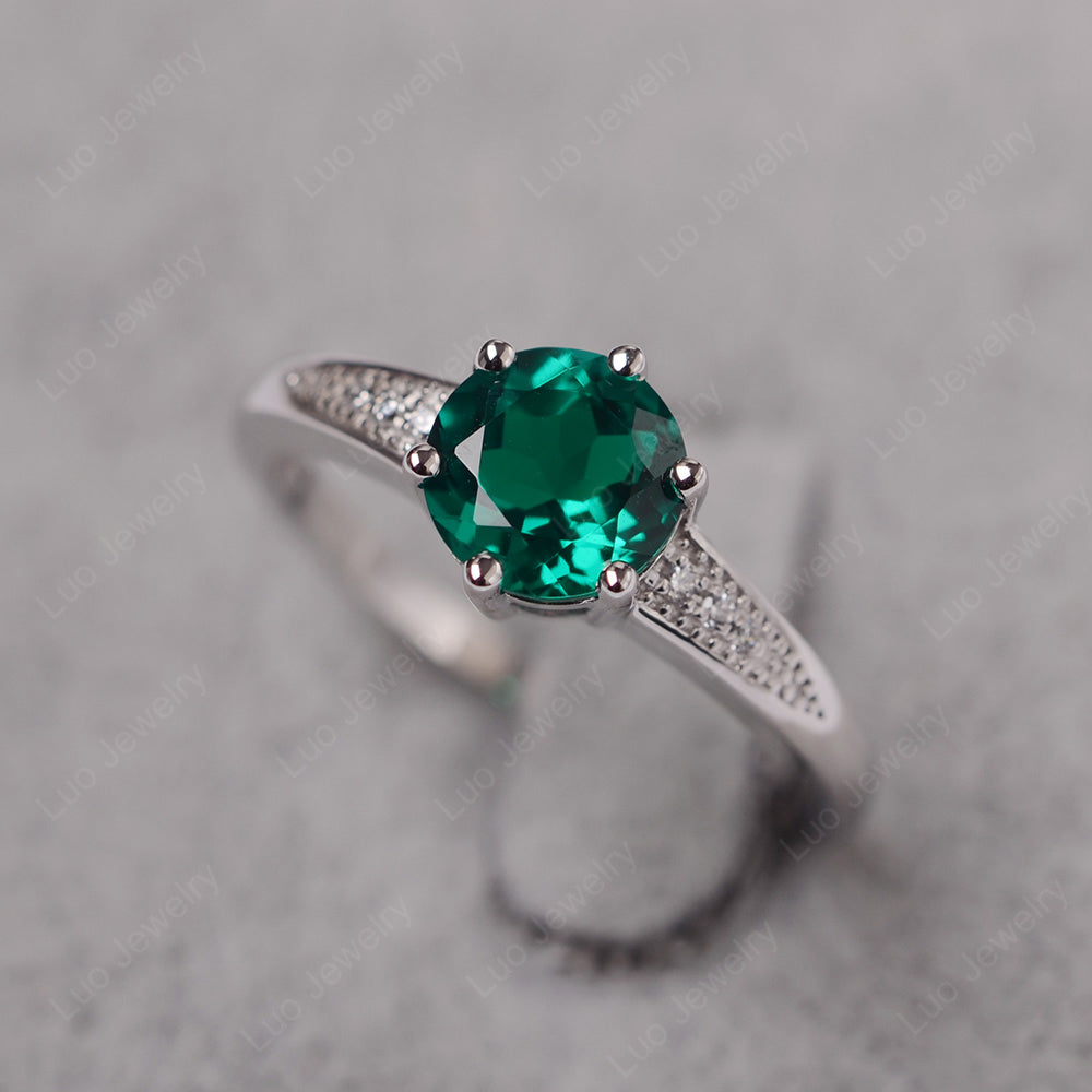 Brilliant Cut Lab Emerald Engagement Ring Silver - LUO Jewelry