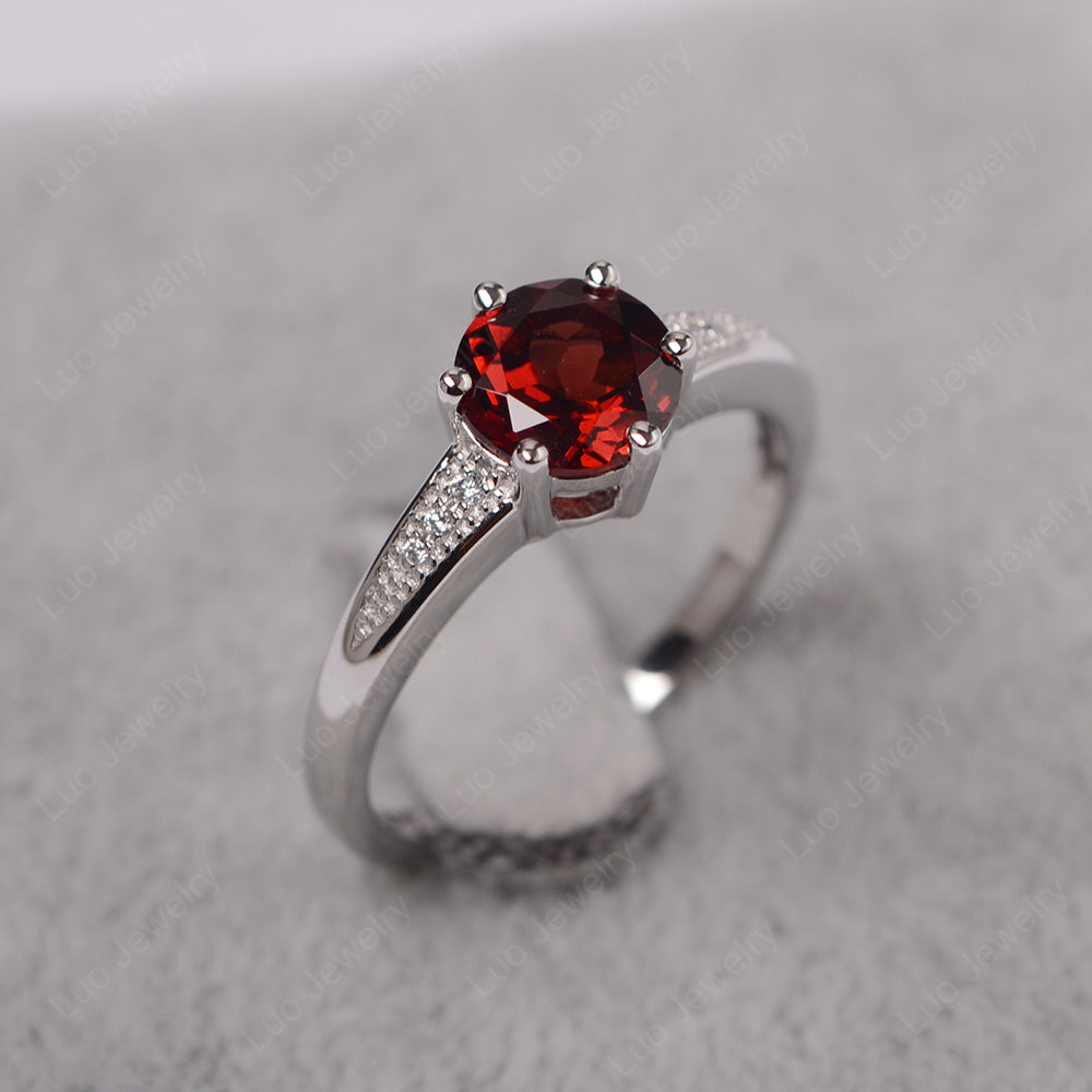 Brilliant Cut Garnet Engagement Ring Silver - LUO Jewelry