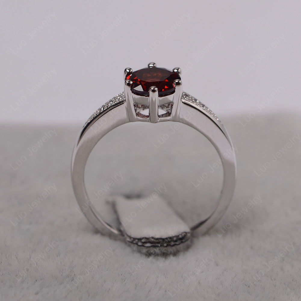 Brilliant Cut Garnet Engagement Ring Silver - LUO Jewelry