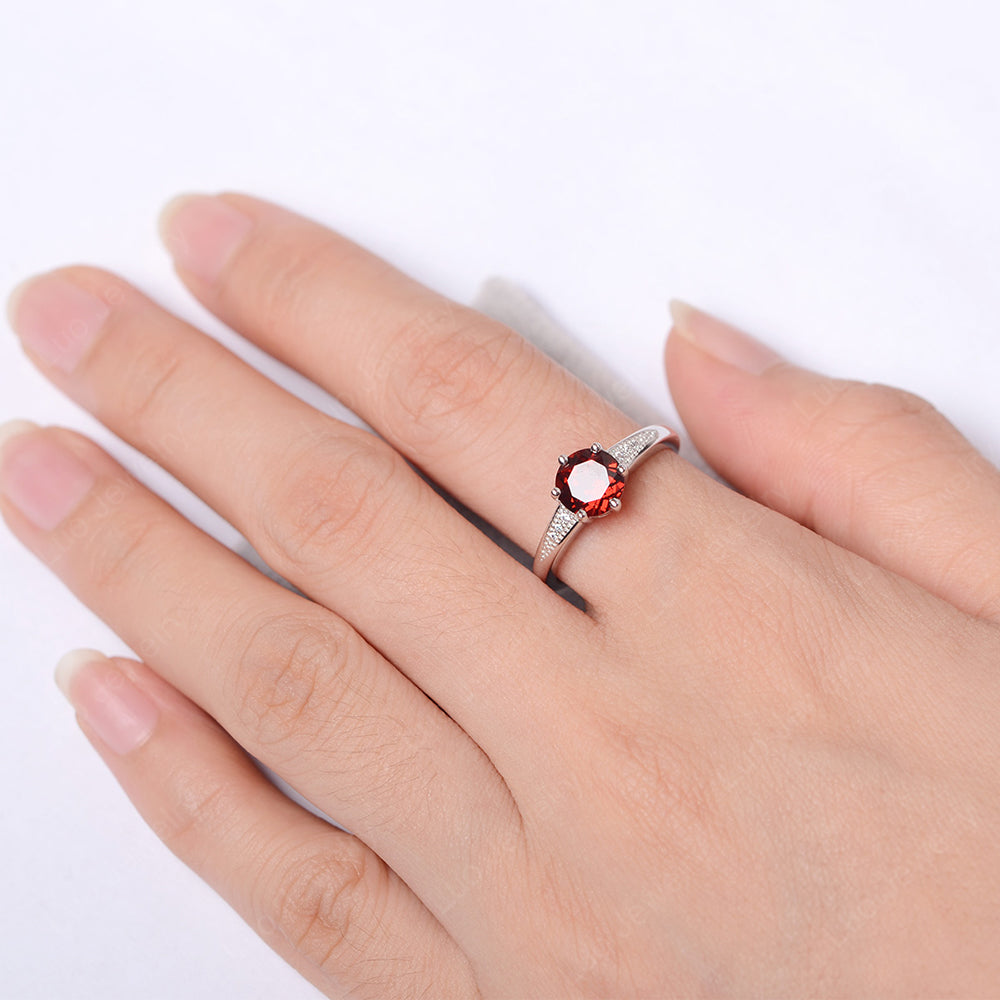 Brilliant Cut Garnet Engagement Ring Silver - LUO Jewelry