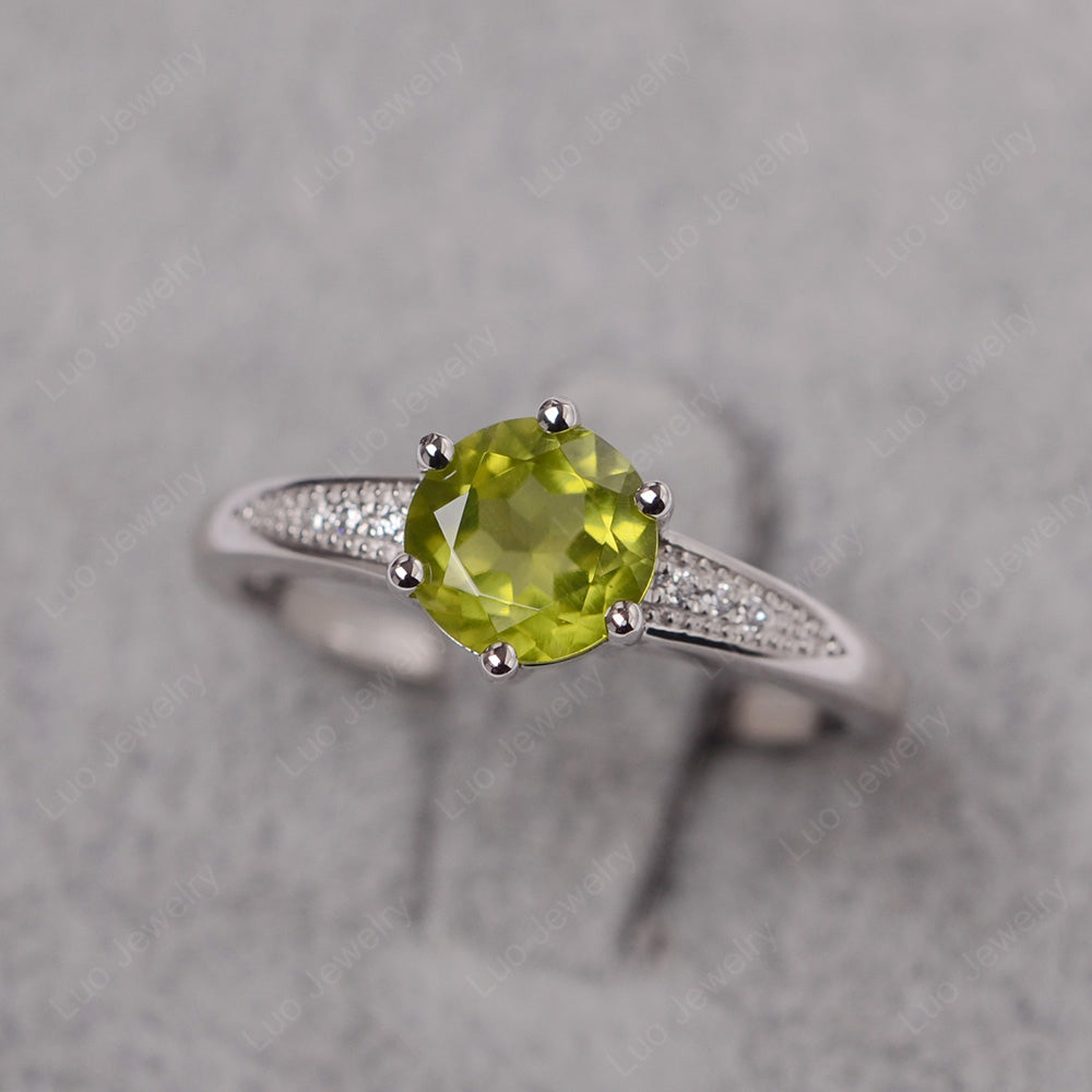 Brilliant Cut Peridot Engagement Ring Silver - LUO Jewelry