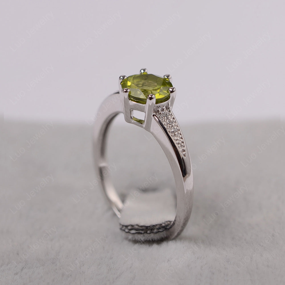 Brilliant Cut Peridot Engagement Ring Silver - LUO Jewelry