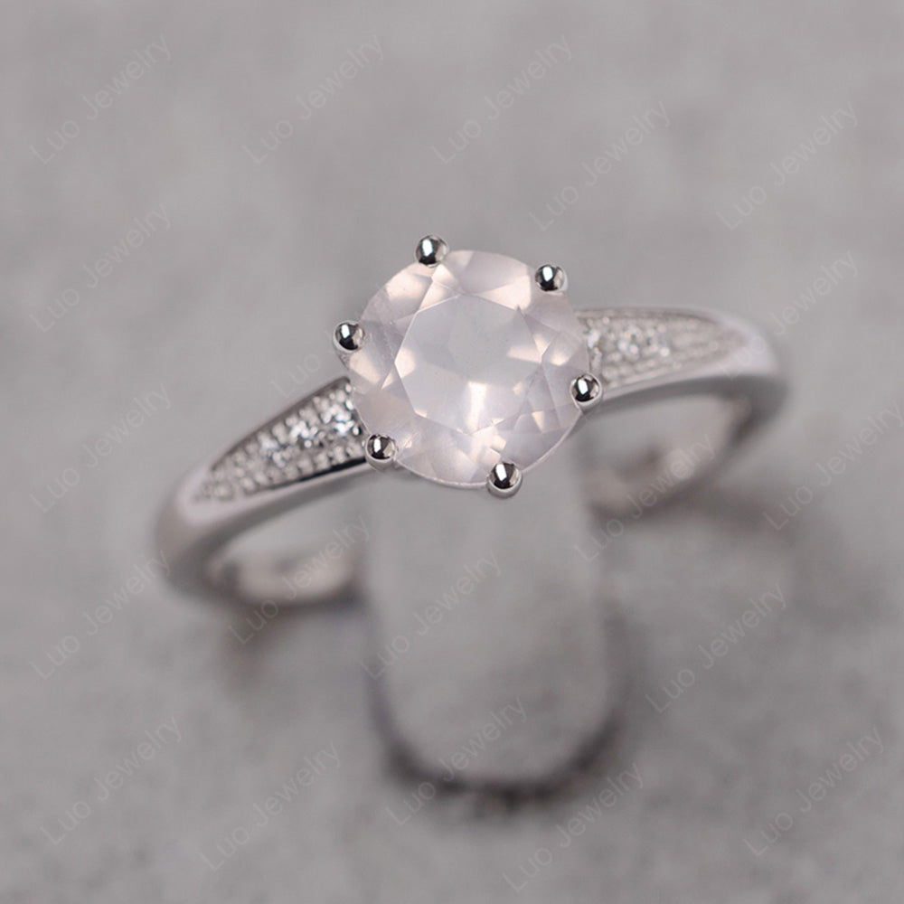 Brilliant Cut Rose Quartz Engagement Ring Silver - LUO Jewelry