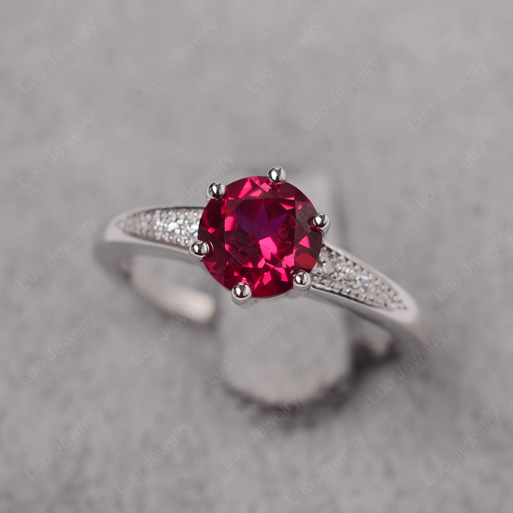 Brilliant Cut Ruby Engagement Ring Silver - LUO Jewelry
