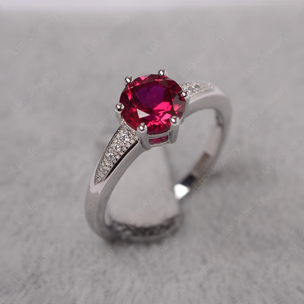 Brilliant Cut Ruby Engagement Ring Silver - LUO Jewelry