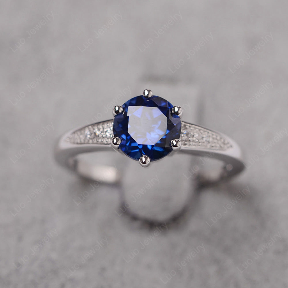 Brilliant Cut Lab Sapphire Engagement Ring Silver - LUO Jewelry