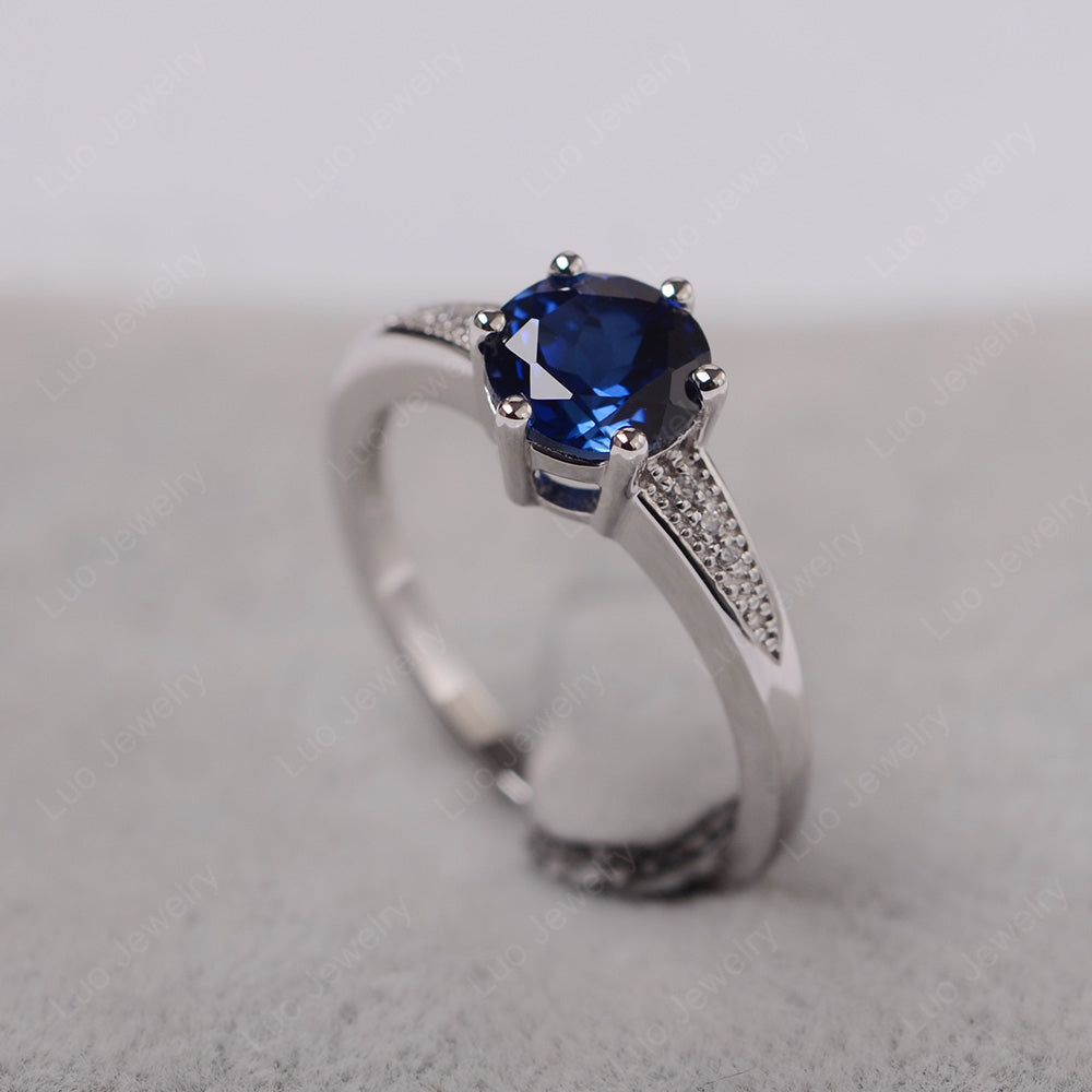 Brilliant Cut Lab Sapphire Engagement Ring Silver - LUO Jewelry