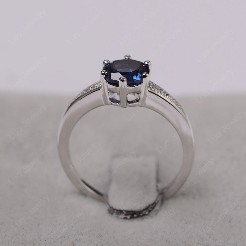 Brilliant Cut Lab Sapphire Engagement Ring Silver - LUO Jewelry