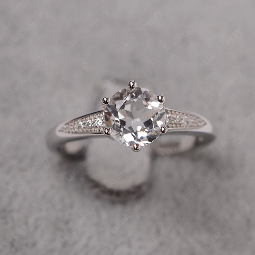 Brilliant Cut White Topaz Engagement Ring Silver - LUO Jewelry