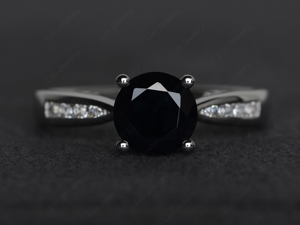 Round Cut Black Stone Engagement Ring - LUO Jewelry