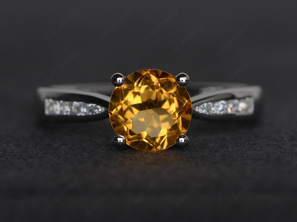 Round Cut Citrine Engagement Ring - LUO Jewelry