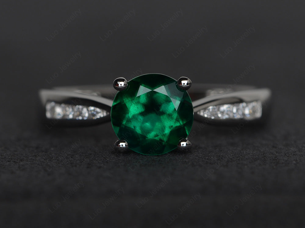 Round Cut Lab Emerald Engagement Ring - LUO Jewelry